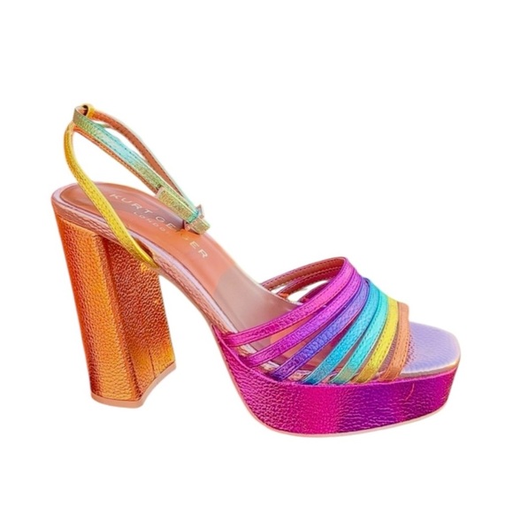 Kurt Geiger Multicolor Metallic Pierre Platform Strappy Sandals Chunky Heels - Picture 7 of 7